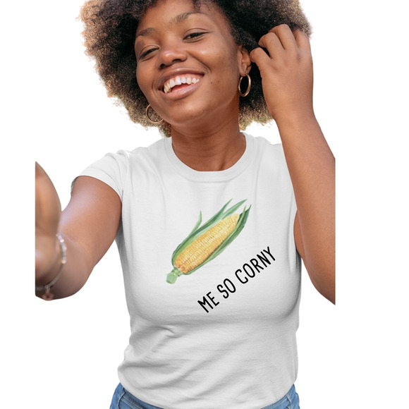 New Hand Printed Womens Medium Me So Corny Corn Cob Veggie Muscle Shirt T-Shirt - Picture 1 of 6